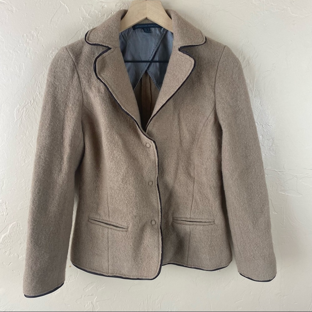 Katherine Barclay Wool Snap Front Jacket Dark Brown Piping Pockets Small - Picture 1 of 9